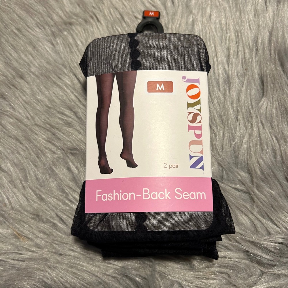 Joyspun Back Seam & Opaque Tights Womens Size Medium Black 2 Pair